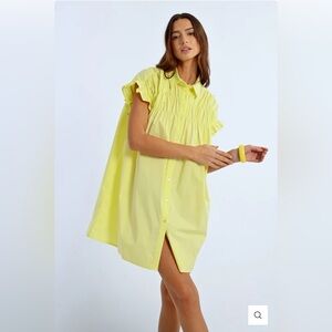 Bright Yellow 100% Cotton Shirt Dress